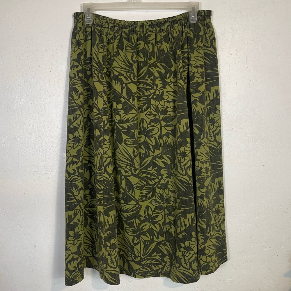 Vintage 80s 90s No Brand Handmade Plus Size 4X 5X Skirt Green Floral Leaf Print